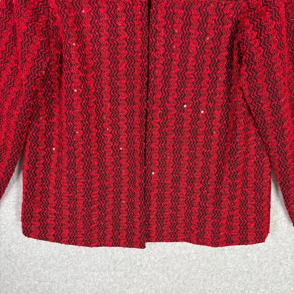 Alfred Dunner Blazer 10 Red Open Textured Sequin Shimmer Formal Party Granny - Picture 3 of 9